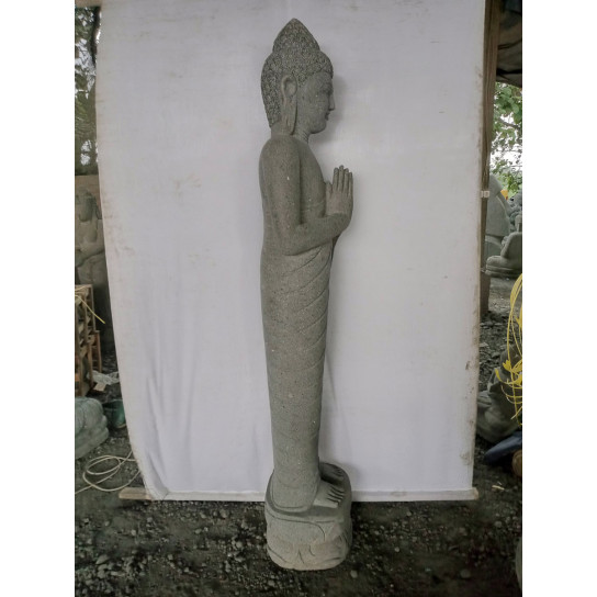 Estatua de jardín buda de piedra natural de pie en posición de rezo 2 m
