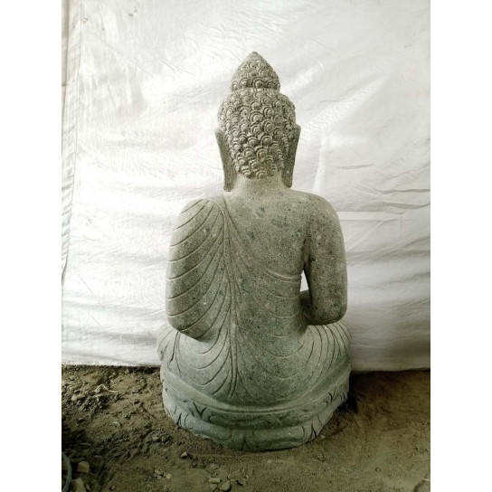 Estatua de jardín buda sentado de piedra volcánica posición ofrenda bol 80cm