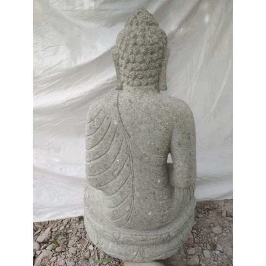Estatua de jardín buda sentado de piedra volcánica posición ofrenda bol 80cm