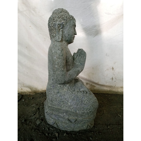 Estatua de jardín de buda sentado de piedra volcánica en posición de rezo 50 cm