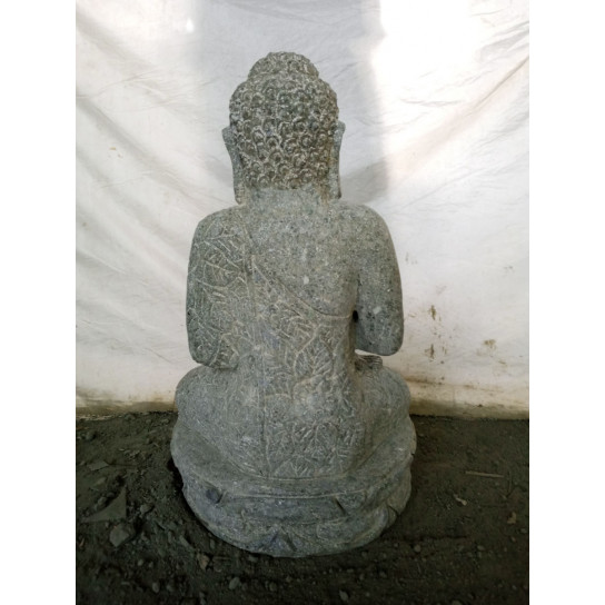 Estatua de jardín de buda sentado de piedra volcánica en posición de rezo 50 cm