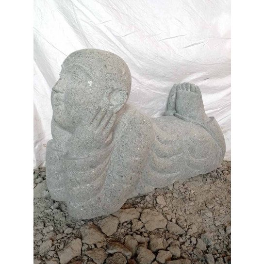 Estatua de jardín de piedra de monje sonriente 100 cm