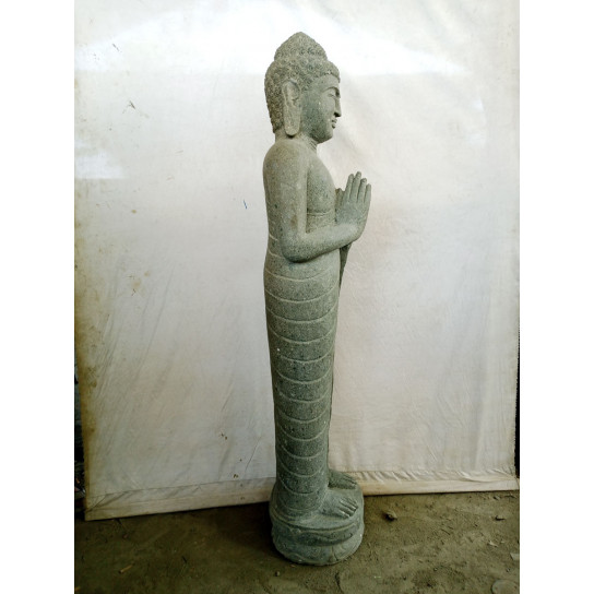 Estatua de jardín en piedra volcánica buda oración de pie 1m50
