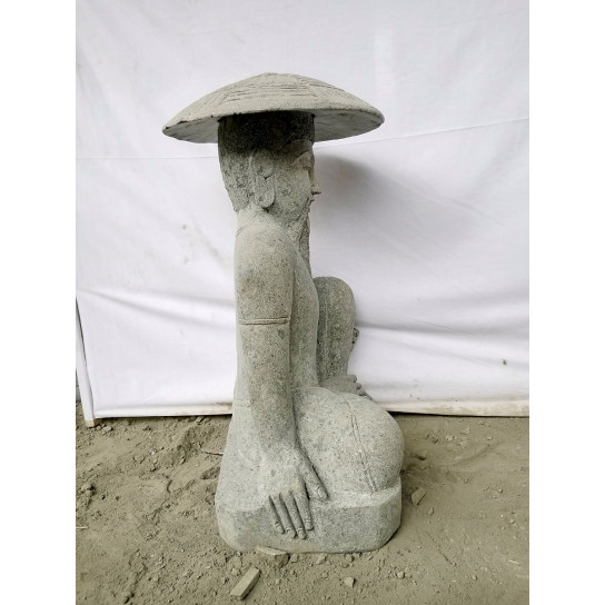 Estatua de jardín pescador japonés de piedra natural 80 cm