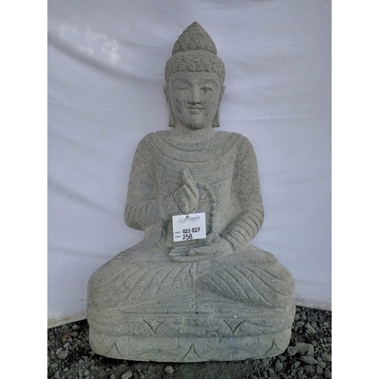 Estatua de jardín zen buda de piedra en posición de ofrenda con rosario 1 m