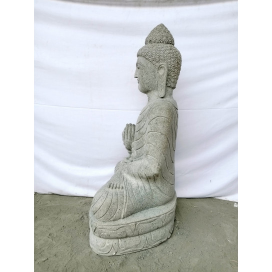 Estatua de jardín zen buda sentado de piedra natural ofrenda con rosario 1,20 m