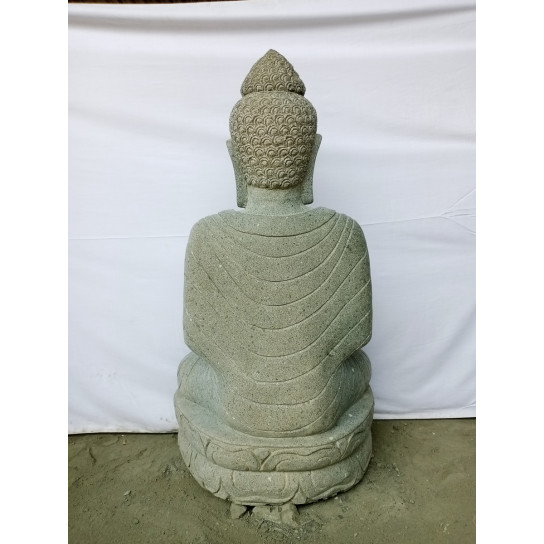 Estatua de jardín zen buda sentado de piedra natural ofrenda con rosario 1,20 m