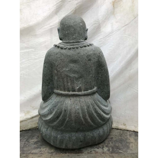 Estatua de monje shaolin de piedra de lava sentada oración 60 cm