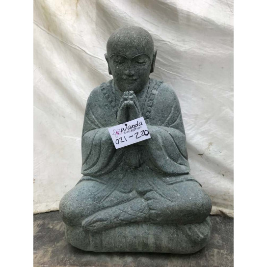 Estatua de monje shaolin de piedra de lava sentada oración 60 cm