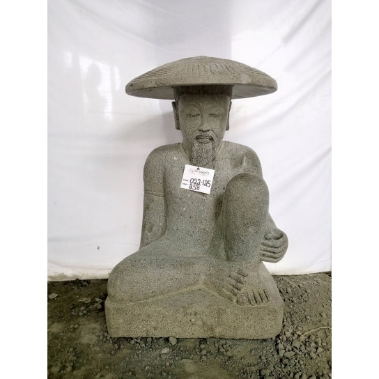 Estatua de pescador japonés de piedra volcánica 80 cm