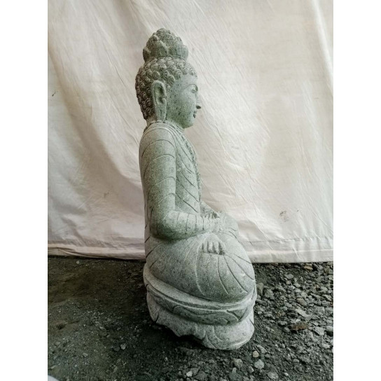 Estatua de piedra buda sentado jardín exterior collar 80 cm