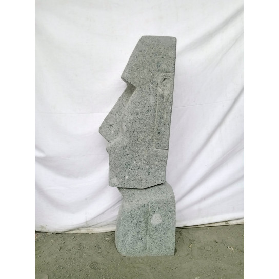 Estatua de piedra moái rostro alargado jardín zen 100 cm