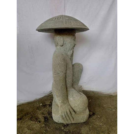 Estatua de piedra natural pescador japonés piedra 80 cm