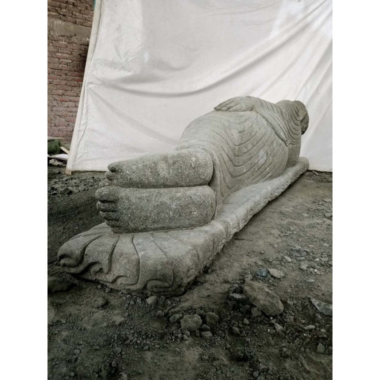 Estatua de piedra volcánica de buda tumbado de jardín 2 m