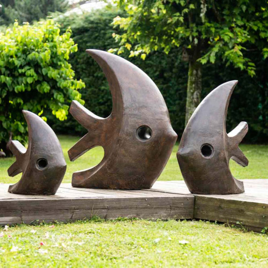 Estatua diseño de jardín pez 78 cm marrón