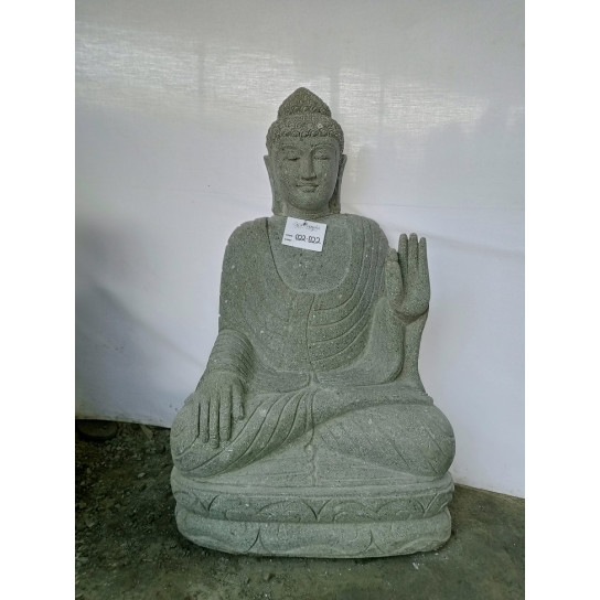 Estatua exterior buda sentado piedra volcánica posición meditación 1 m
