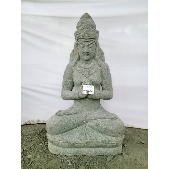 Estatua exterior diosa balinesa flor sentada piedra volcánica 120 cm