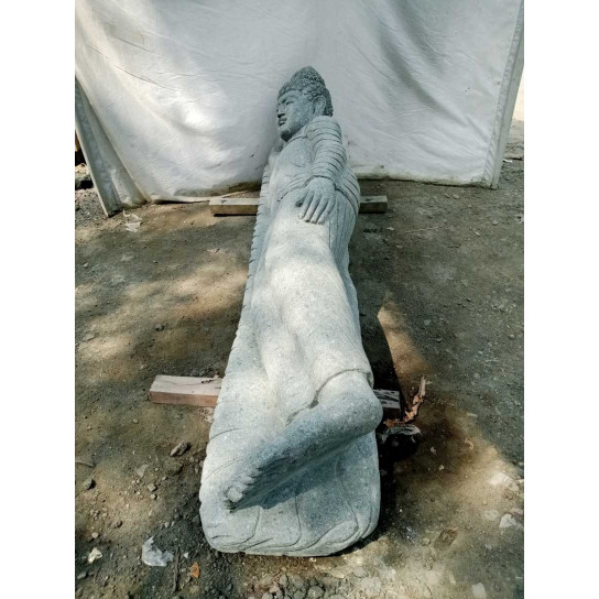 Estatua grande de jardín de piedra volcánica buda tumbado 2 m
