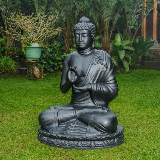 Estatua jardín buda sentado de fibra de vidrio posición chakra 150 cm negra