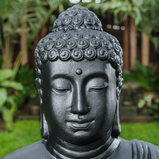 Estatua jardín buda sentado de fibra de vidrio posición chakra 150 cm negra