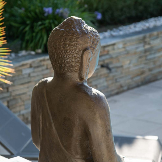 Estatua jardín buda sentado de fibra posición ofrenda 105 cm marrón