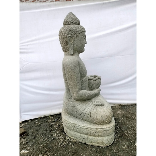 Estatua jardín buda sentado piedra volcánica bol 1,20 m