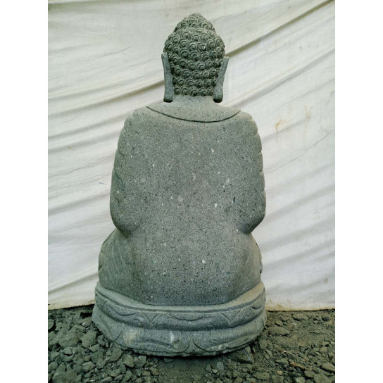 Estatua jardin buda sentado piedra volcánica posición meditación 1 m