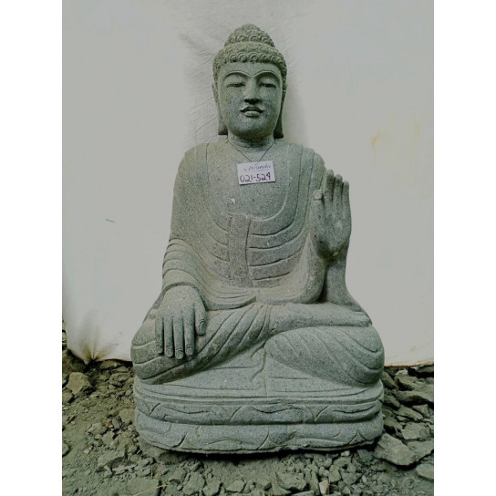 Estatua jardin buda sentado piedra volcánica posición meditación 1 m