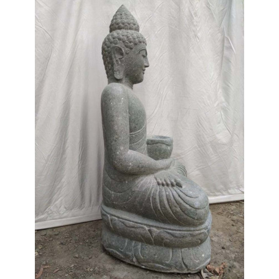 Estatua jardín de buda sentado piedra volcánica bol 1,20 m