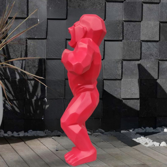 Estatua jardín de gorila origami rojo de 80 cm