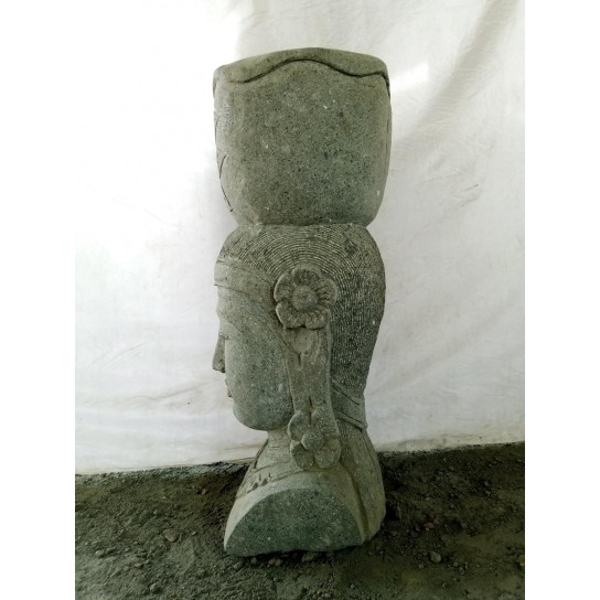 Estatua jardin de piedra volcánica macetero diosa balinesa 80 cm