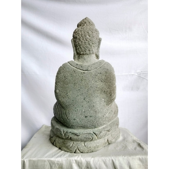 Estatua jardín exterior buda sentado piedra volcánica abhaya mudrã 50 cm