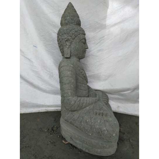 Estatua jardín exterior buda sentado piedra volcánica collar 80 cm
