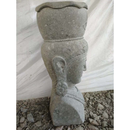 Estatua jardin macetero diosa balinesa de piedra volcánica 80 cm