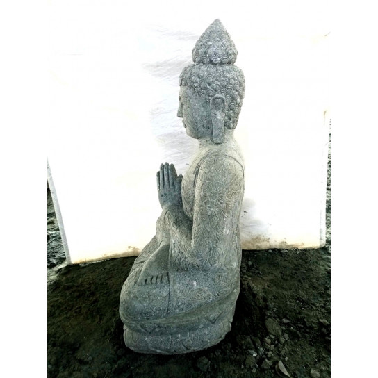Estatua jardín zen buda piedra volcánica posición de rezo 120 cm