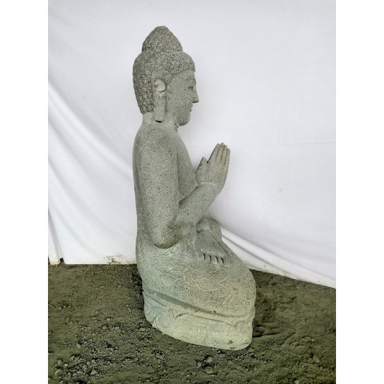 Estatua jardín zen buda sentado de piedra volcánica posición rezo 120 cm