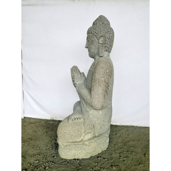 Estatua jardín zen buda sentado de piedra volcánica posición rezo 120 cm