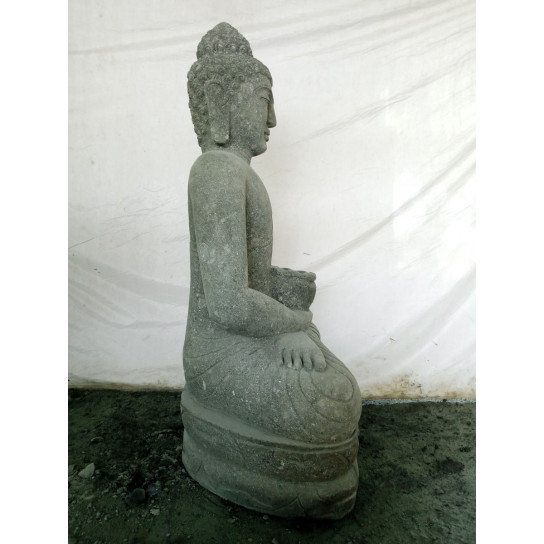 Estatua jardín zen buda sentado piedra volcánica posicion ofrenda 120 cm