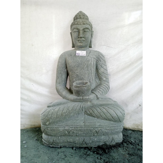 Estatua jardín zen buda sentado piedra volcánica posicion ofrenda 120 cm