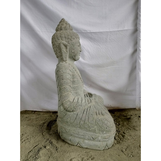 Estatua jardín zen buda sentado posición meditación piedra volcánica 80 cm
