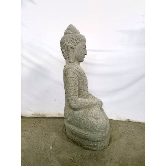 Estatua jardín zen exterior buda sentado piedra volcánica collar 80 cm