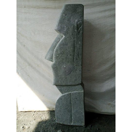 Estatua jardin zen moai cara de piedra volcanica 120cm.