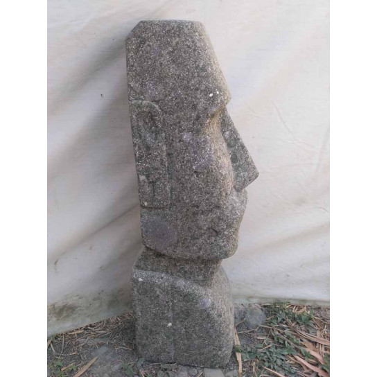 Estatua jardín zen moaï rostro alargado de piedra volcánica 60 cm