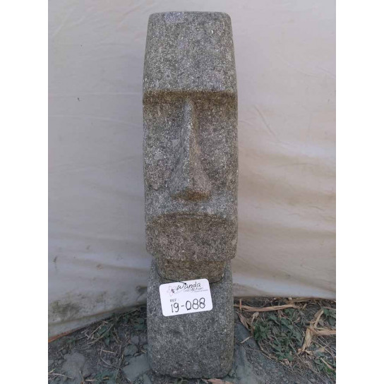 Estatua jardín zen moaï rostro alargado de piedra volcánica 60 cm
