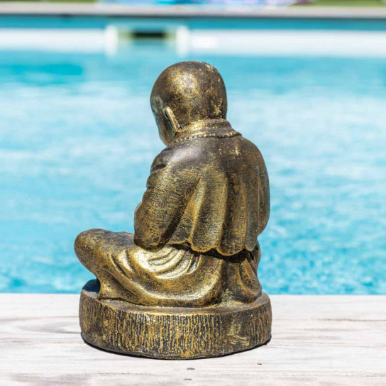 Estatua monje shaolin sentado dorado 40 cm