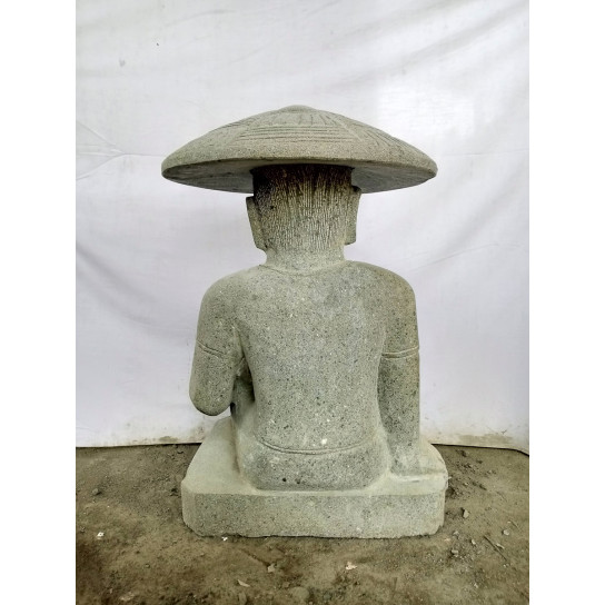 Estatua pescador japonés de piedra volcánica de 80 cm