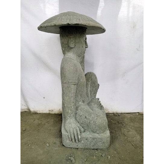 Estatua pescador japonés piedra volcánica de 80 cm