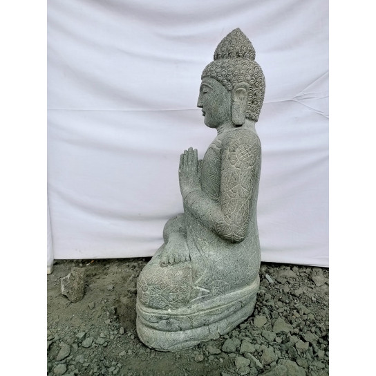 Estatua zen de piedra buda posición rezo jardín 1 m
