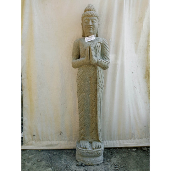 Estatua zen en jardín de piedra buda oración de pie 1m50
