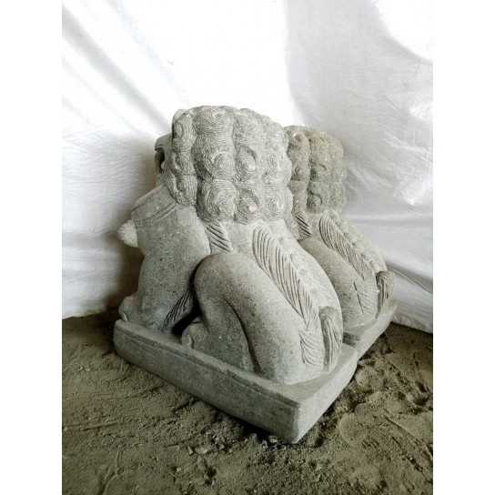 Estatuas dos perros fu león estatuas de jardín de piedra volcánica 60 cm